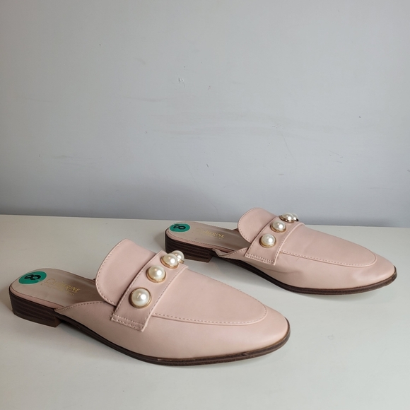 Catherine Malandrino Quentin Pink Mule with Faux Pearls Slip on Flats Size 8 - Picture 2 of 9